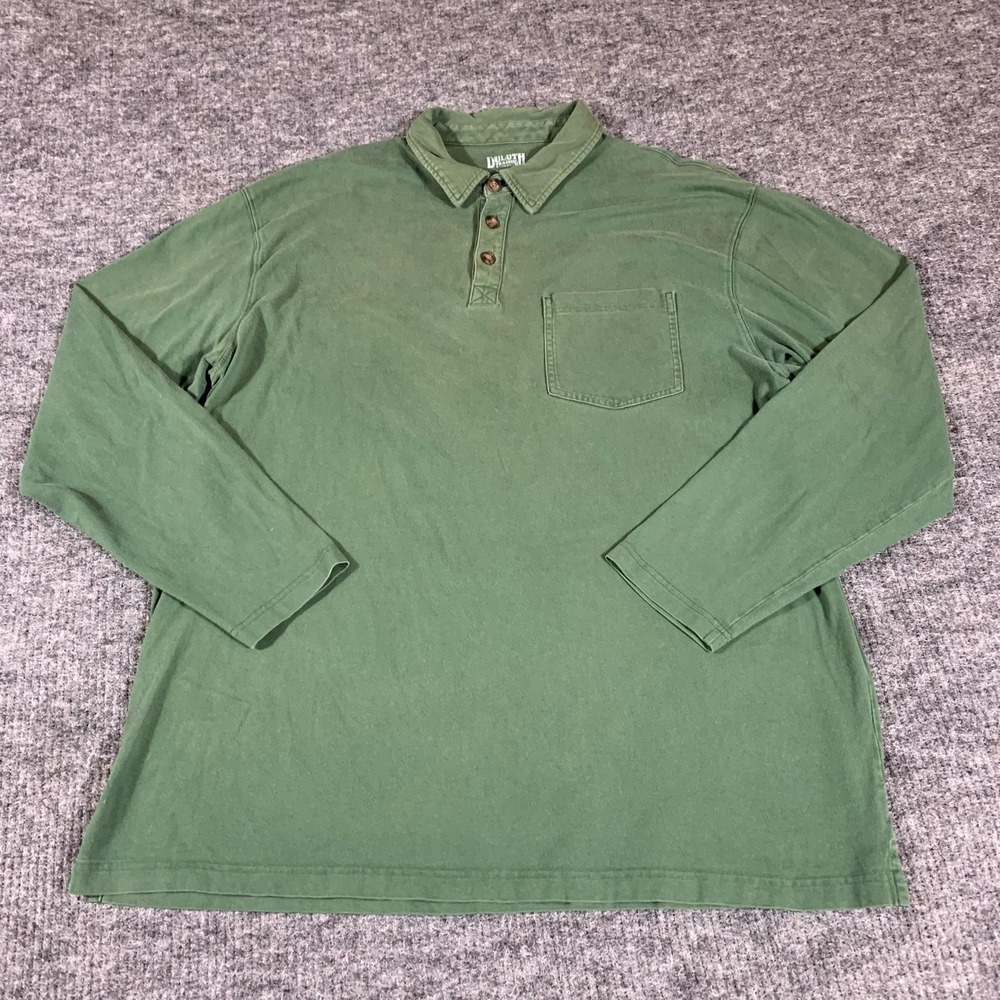 Duluth Trading Co Shirt Mens XL Green Long‎ Sleeve Polo Longtail T Cotton Casual